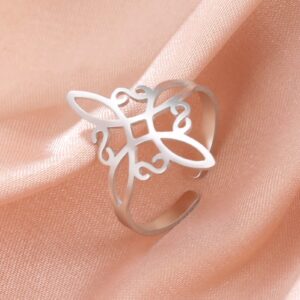 TEAMER Witches Knot Ring Stainless Steel Witchcraft Celtic Love Knot Ring for Women Geometric Celtic Knot Pendant Vintage Jewelry (Witches Knot -Silver)