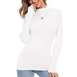 Women's Long Sleeve Turtleneck Layering Tops Classic Mock Neck Slim Fitted Undershirts White X-Large