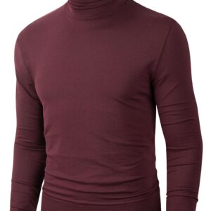 Wancafoke Men's Lightweight Turtleneck Long Sleeve Shirts Slim Fit Thermal Undershirt X-Large Dark Red