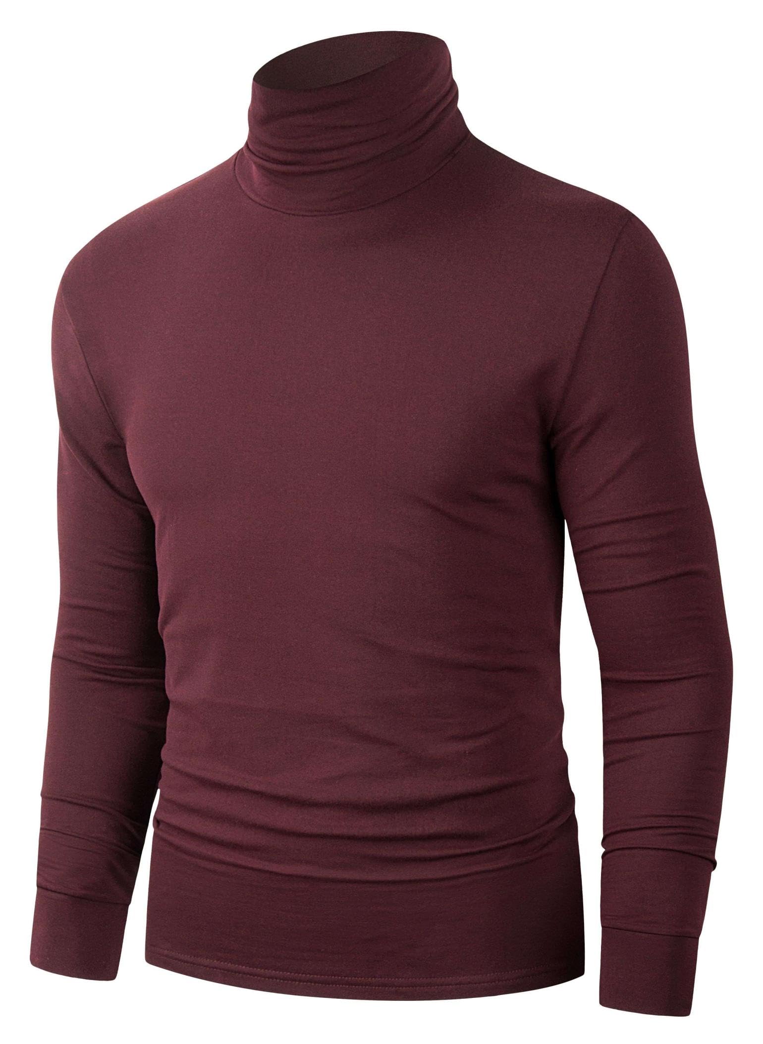 Wancafoke Men's Lightweight Turtleneck Long Sleeve Shirts Slim Fit Thermal Undershirt X-Large Dark Red