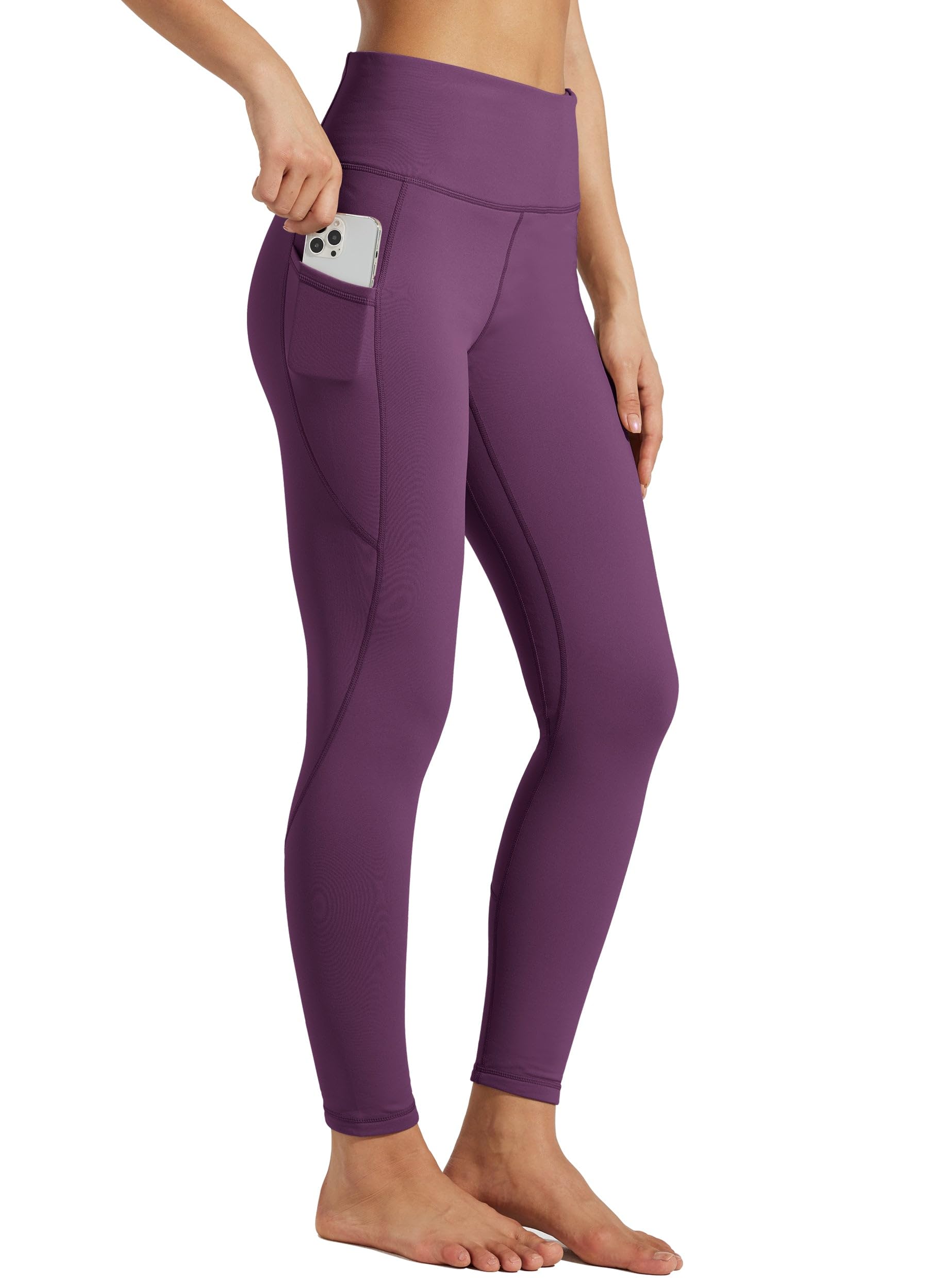 Willit Women's Fleece Lined Leggings High Waisted Winter Thermal Yoga Running Pants with Pockets Purple M