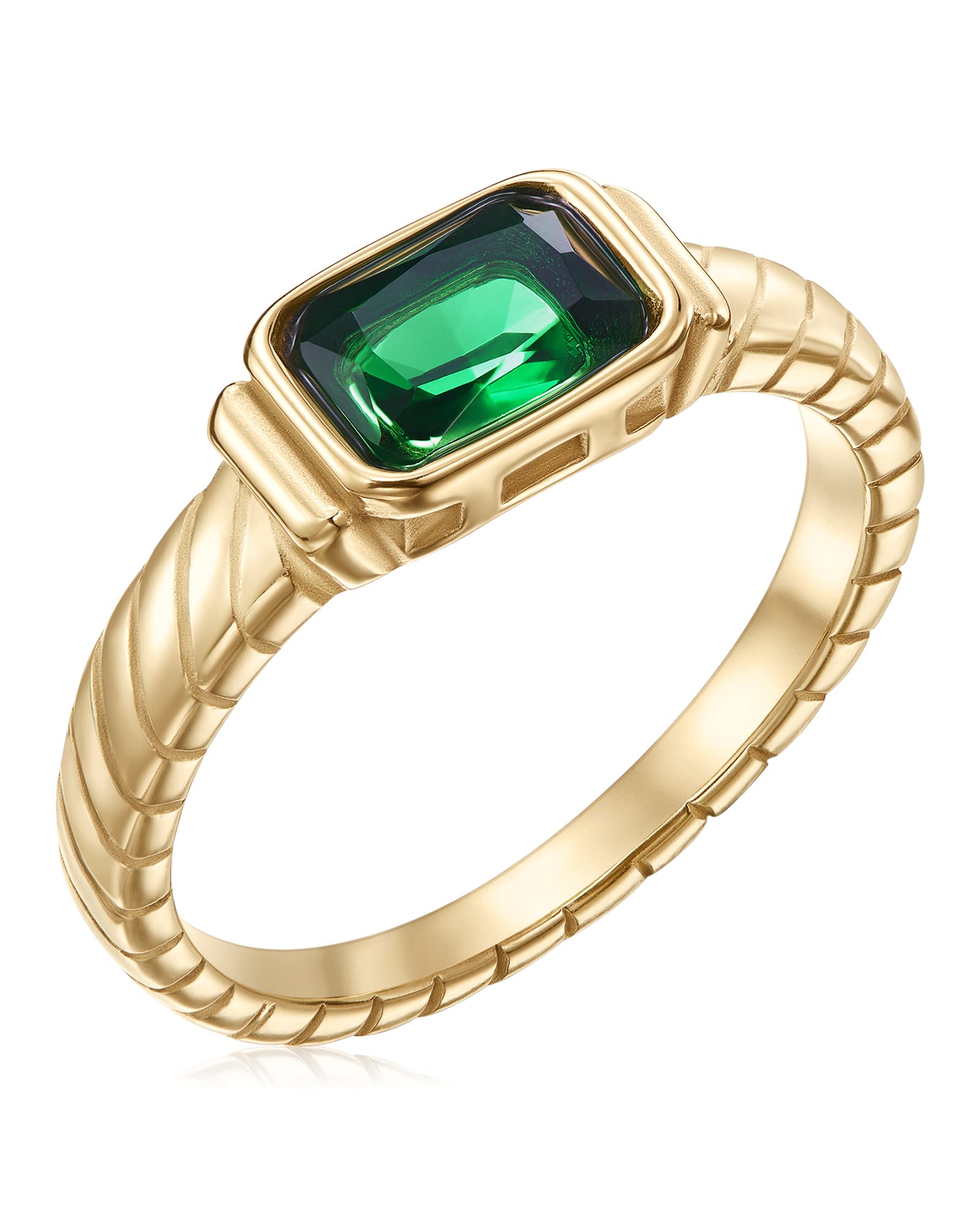 PALBOA Gold Emerald Rings Gold Rings for Women Dainty Green Rings Cut Emerald Gemstones CZ Non Tarnish Gold Rings 14K Gold Plated Rings for Women Band Size 8