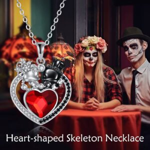 AXELUNA Skull Heart Necklace Sterling Silver Black Plated Pendant Necklace with Adjustable Chain for Women Jewelry Gift