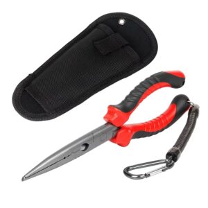 Fishing Pliers Lip Grip, Carbon steel Hook Removers Pliers, Multi-Function Fishing Tools (7" Red Long tip Nose)