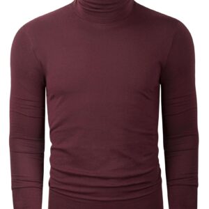 Wancafoke Men's Lightweight Turtleneck Long Sleeve Shirts Slim Fit Thermal Undershirt X-Large Dark Red