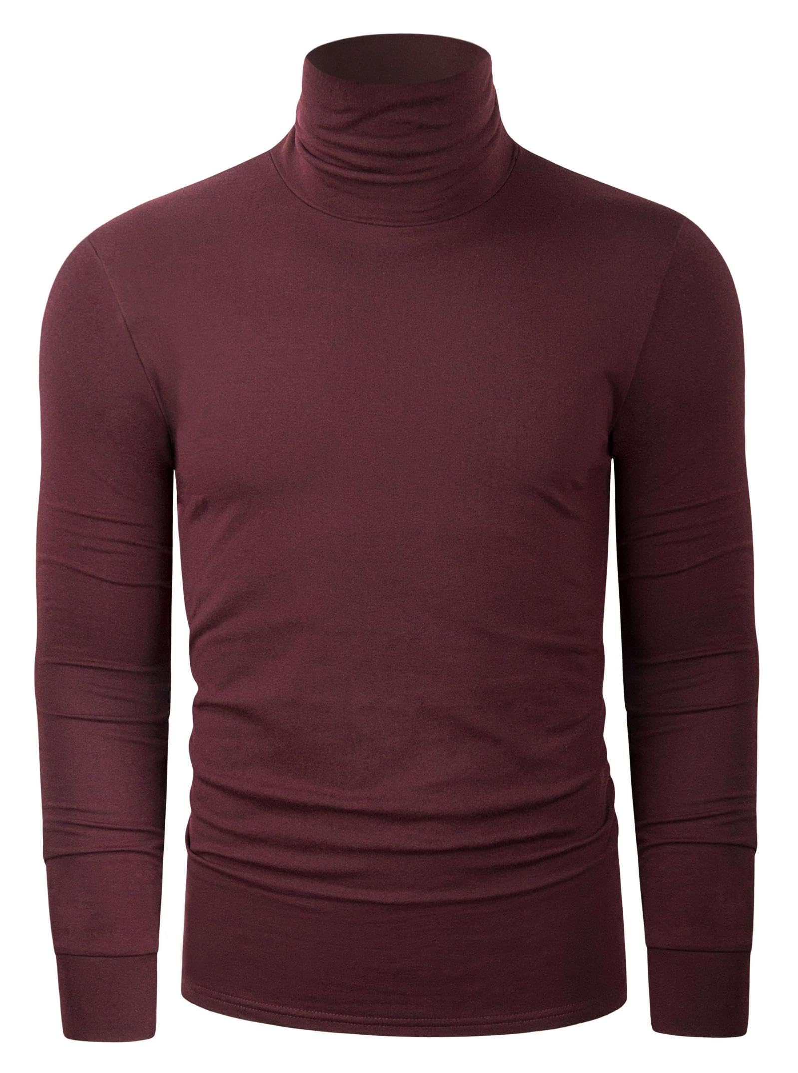 Wancafoke Men's Lightweight Turtleneck Long Sleeve Shirts Slim Fit Thermal Undershirt X-Large Dark Red