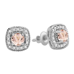 dazzlingrock collection round 4mm morganite & white diamond halo screwback stud earrings for women in 925 sterling silver