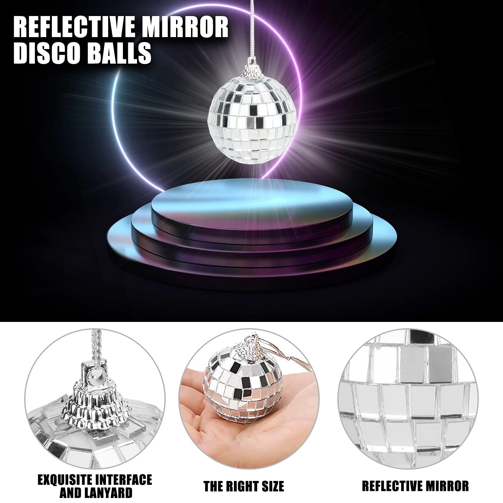 Mirror Disco Balls Set - Silver Reflective Mirror Balls Easy to Hang Suitable for Weddings, Parties and Family Celebrations (6 pcs)