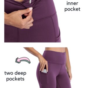 Willit Women's Fleece Lined Leggings High Waisted Winter Thermal Yoga Running Pants with Pockets Purple M