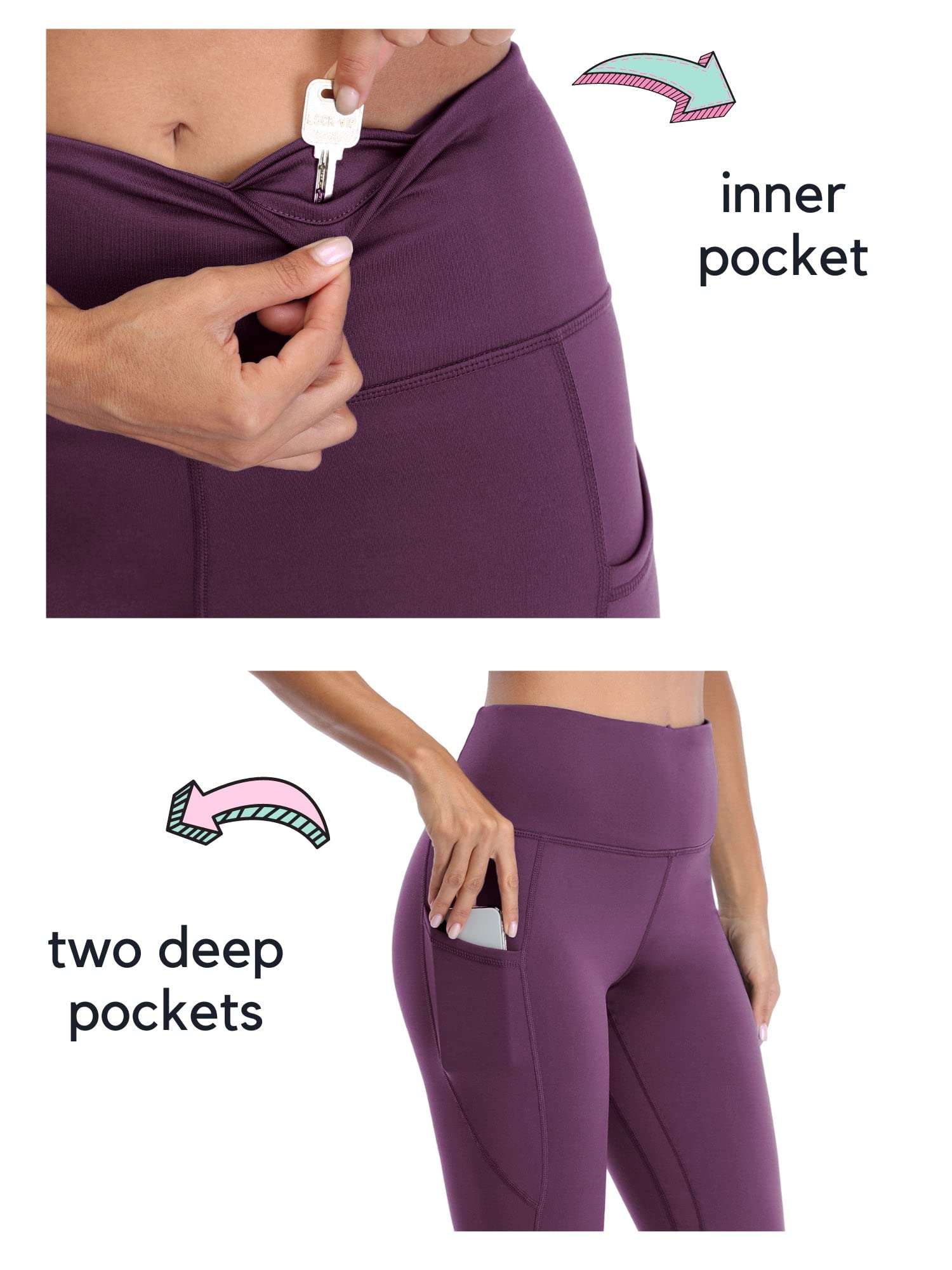 Willit Women's Fleece Lined Leggings High Waisted Winter Thermal Yoga Running Pants with Pockets Purple M