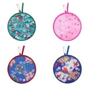 KINBOM 4pcs Folding Round Hand Fans, Flower Folding Fan Japanese Style Round Folding Fan for Women Girls Daily Use Party Home Personal Decoration (Sakura)