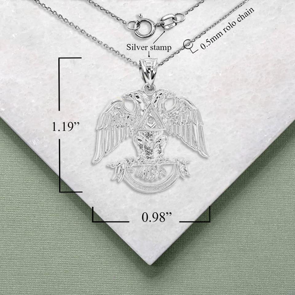 Solid .925 Sterling Silver Scottish Rite Double Headed Eagle Masonic Freemason Square & Compass Pendant