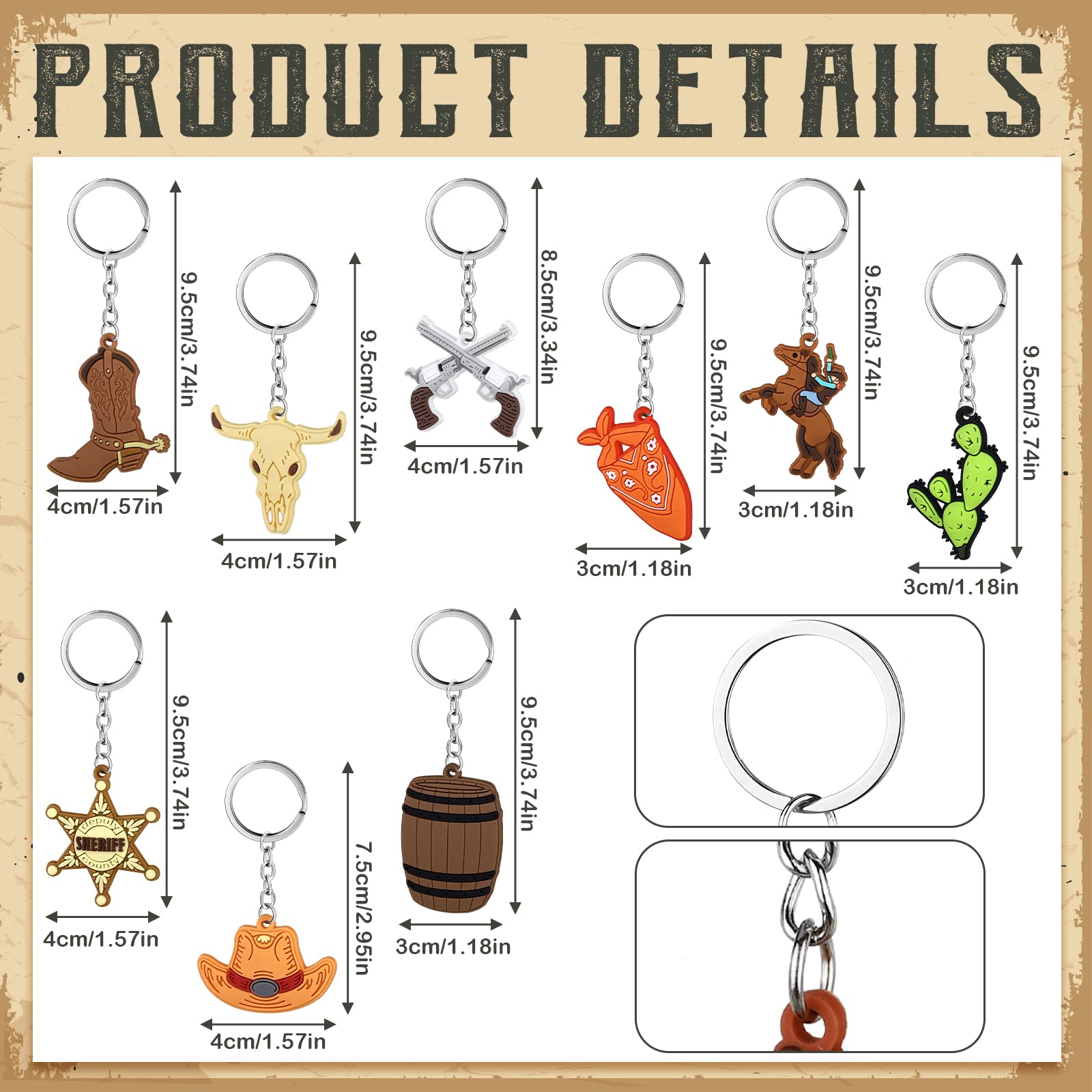 Panelee 36 Pcs Western Cowboy Keychain Silicone Key Ring Horse Boot Cowboy Hat Keychain Western Themed Party Keychain for Birthday