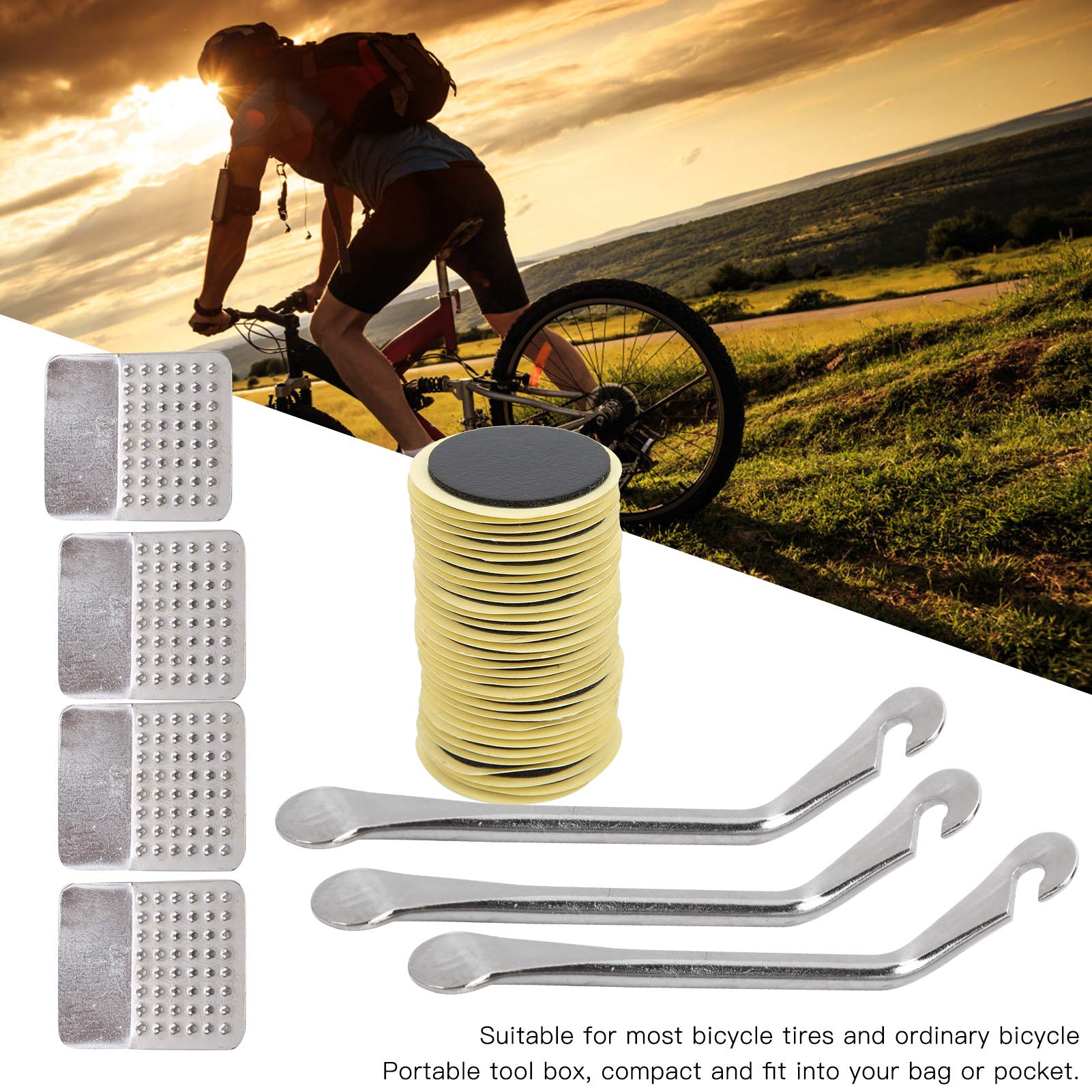 39Pcs Bicycle Inner Tube Repair Kit,Bike Tyre Repair Kits,Puncture Repair Tool with Tire Lever ,Tyre Patch,Metal Rasp, for Mountain/Road Bike Inner Tube Repair Kit, Bike Tyre Repair Kits,39Pcs Bi