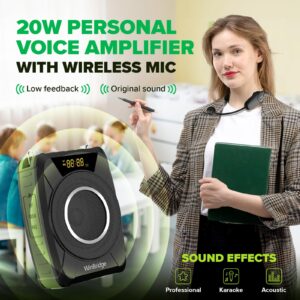 Portable Bluetooth Voice Amplifier with Wireless Mic Headset, Waterproof Personal Microphone with Speaker Portable PA System, 20W Loudly Megaphone for Teachers, Safety Drills, Outdoors Indoors