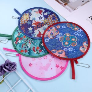 KINBOM 4pcs Folding Round Hand Fans, Flower Folding Fan Japanese Style Round Folding Fan for Women Girls Daily Use Party Home Personal Decoration (Sakura)