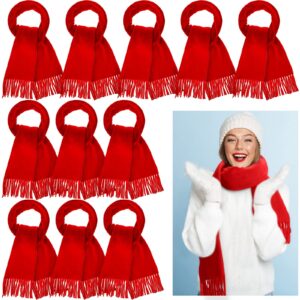 Kigeli 24 Pack Winter Scarves Solid Soft Warm Scarf with Fringe Men Women Cold Weather Scarves Wraps Warm Winter Scarf Bulk (Red)