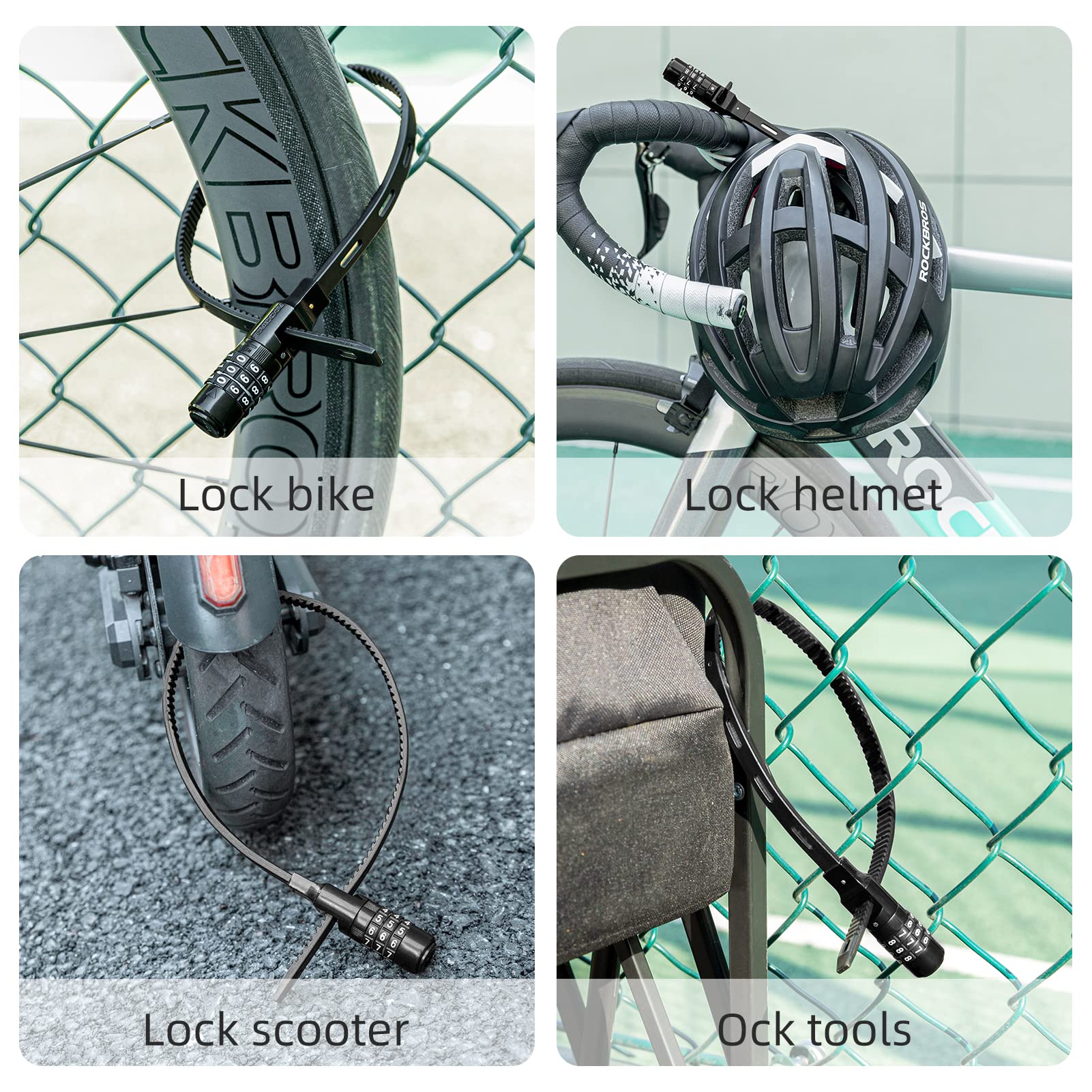 ROCKBROS Zip Tie Bike Lock Small Cable Lock Lightweight Refrigerator Cabinet Locks with Combination Flexible Helmet Bike Lock