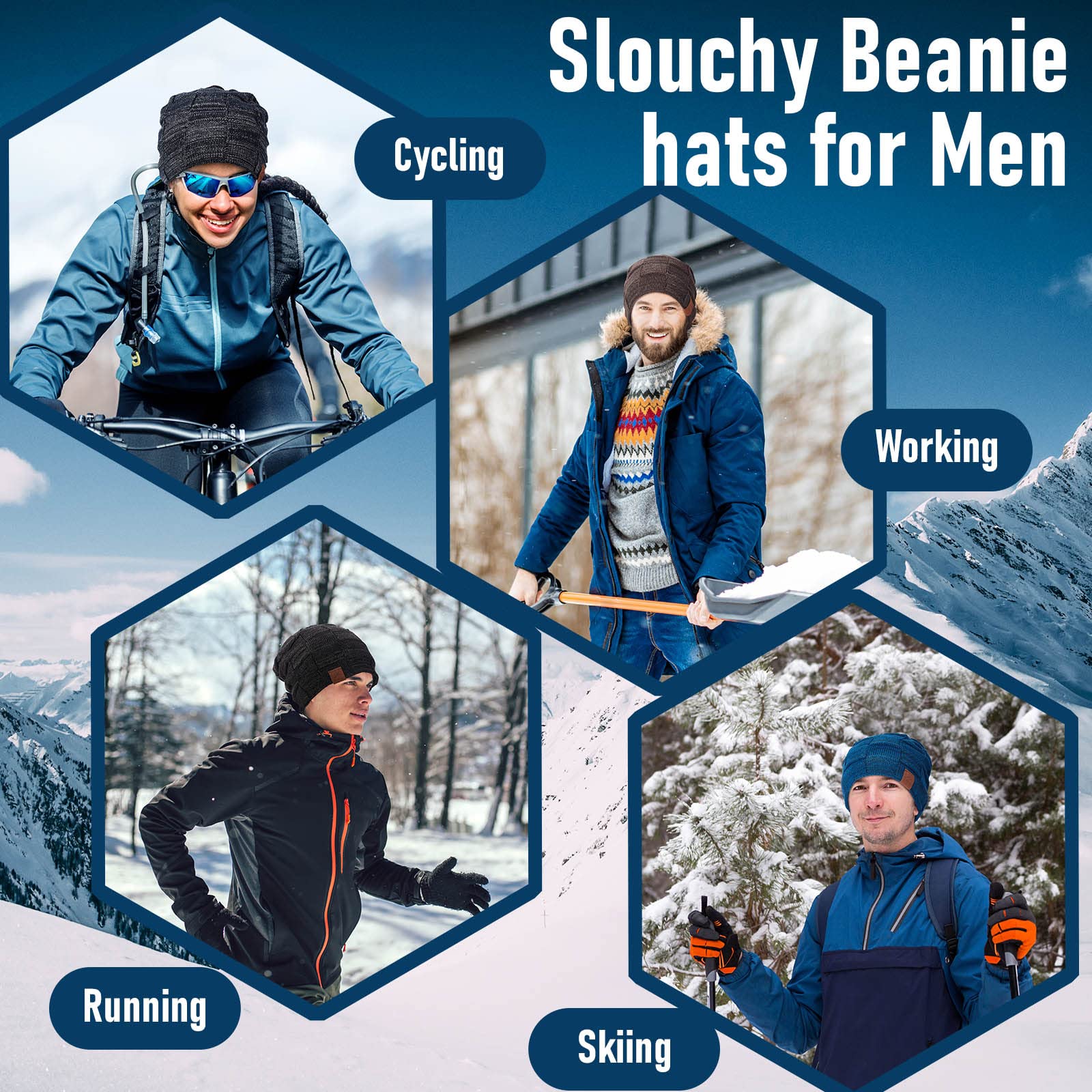 Hercicy 6 Packs Slouchy Cap for Men Women Warm Baggy Winter Hats Thick Lined Knit Unisex Skull Stocking Beanie Cap(Mixed Colors)