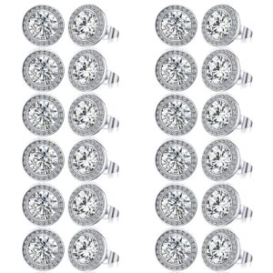 Bonuci 12 Pairs Dance Earrings Rhinestone Clip on Earrings Silver Crystal Round Stud Earrings Jewelry for Women (Ear Stud)