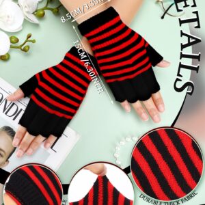 4 Pairs Fingerless Gloves Unisex Half Finger Gloves Striped Knit Stretchy Winter Gloves for Women Men Cold Weather (Striped Style)