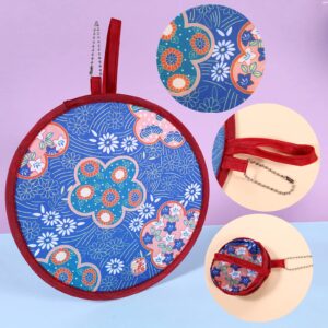 KINBOM 4pcs Folding Round Hand Fans, Flower Folding Fan Japanese Style Round Folding Fan for Women Girls Daily Use Party Home Personal Decoration (Sakura)