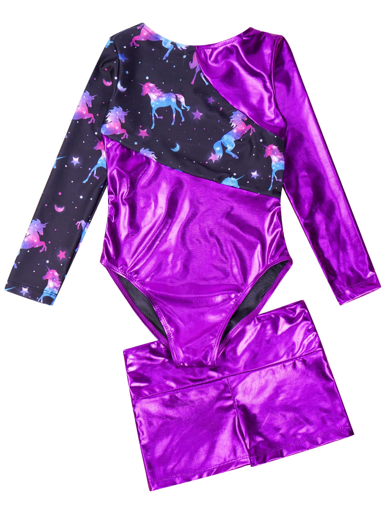 winying Kids Girls Long Sleeve Unitard Bodysuit with Shorts Fitness Gymnastic Leotard Dancewear Purple 6 Years