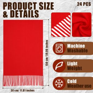 Kigeli 24 Pack Winter Scarves Solid Soft Warm Scarf with Fringe Men Women Cold Weather Scarves Wraps Warm Winter Scarf Bulk (Red)