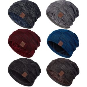 hercicy 6 packs slouchy cap for men women warm baggy winter hats thick lined knit unisex skull stocking beanie cap(mixed colors)