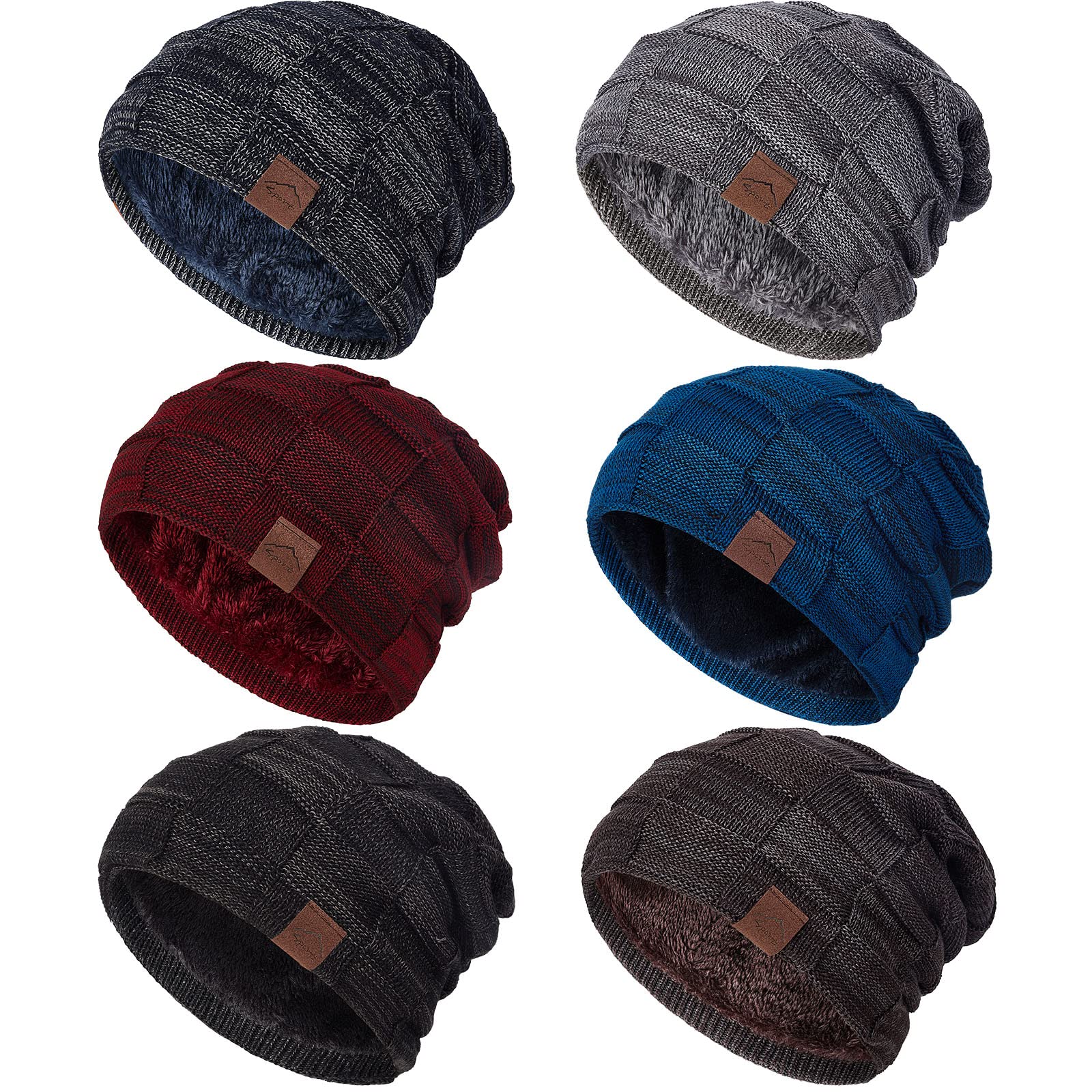 Hercicy 6 Packs Slouchy Cap for Men Women Warm Baggy Winter Hats Thick Lined Knit Unisex Skull Stocking Beanie Cap(Mixed Colors)