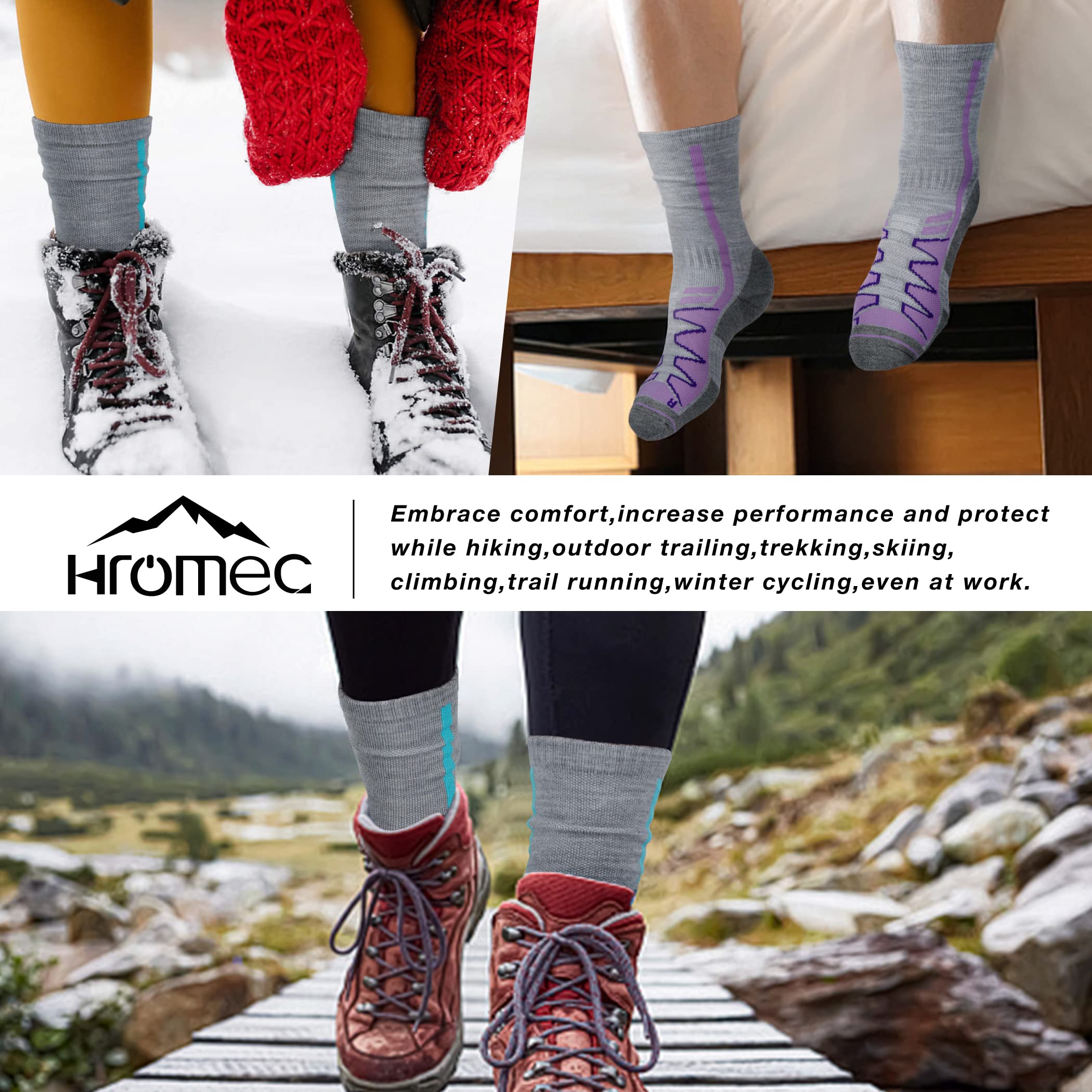 Merino Wool Hiking Socks for Cold Weather Socks Thermal Warm Crew Winter Boot Cushion Socks