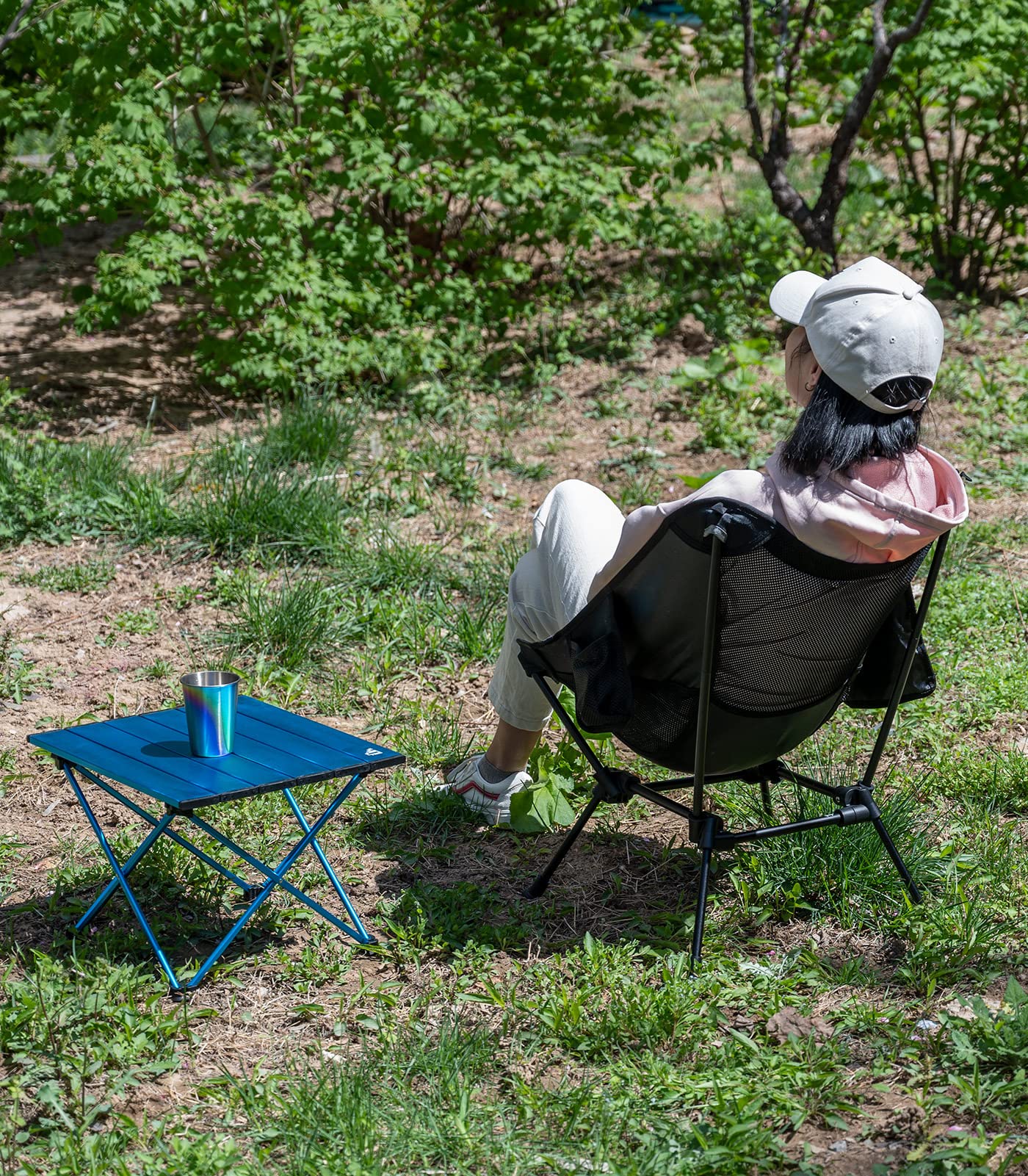 iClimb 1 Ultralight Compact Anti-Sinking Large Feet Chair and 1 Lightweight Stable Folding Square Table Bundle, for Single Adult Outdoor Backpacking Hiking Camping Beach Concert