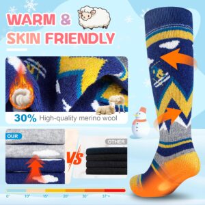 unenow Merino Wool Ski Socks Kids 2 Pairs, Winter Warm Snowboarding Thermal Socks for Boys Girls Toddlers