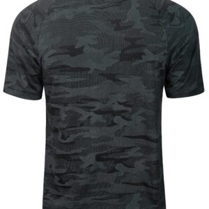 TAPULCO Men's Collarless Golf Shirts Casual Summer Quick Dry Tech Performance Athletic Sports Tee Fashionable Patterned Active Tshirts Camo Black X-Large