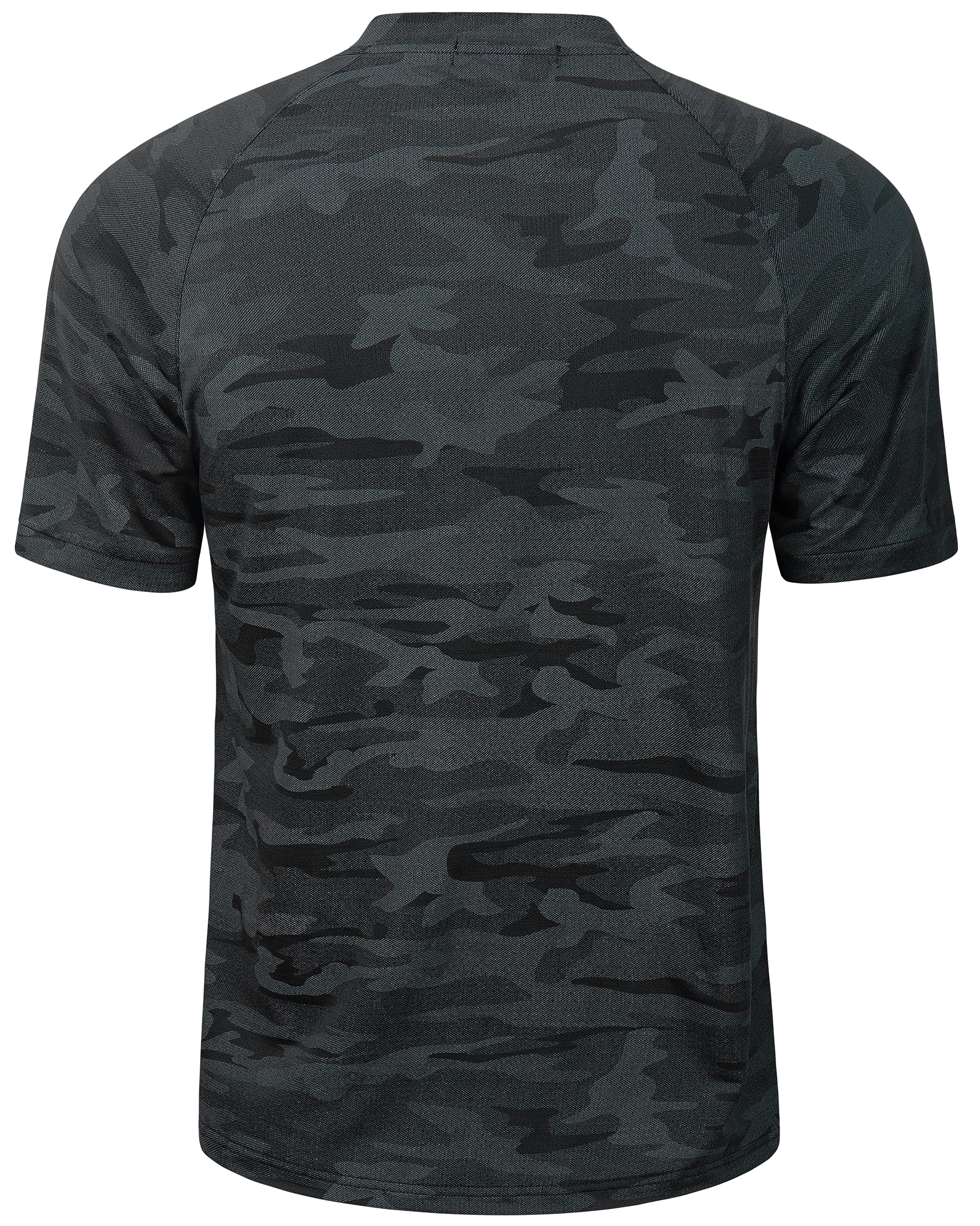 TAPULCO Men's Collarless Golf Shirts Casual Summer Quick Dry Tech Performance Athletic Sports Tee Fashionable Patterned Active Tshirts Camo Black X-Large