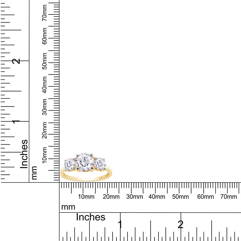 SAVEARTH DIAMONDS 1.6 Carats Round Lab Created Moissanite Diamond Three Stone Promise Ring for Women 18K Yellow Gold Plated 925 Sterling Silver with Certificate of Authenticity Size-8