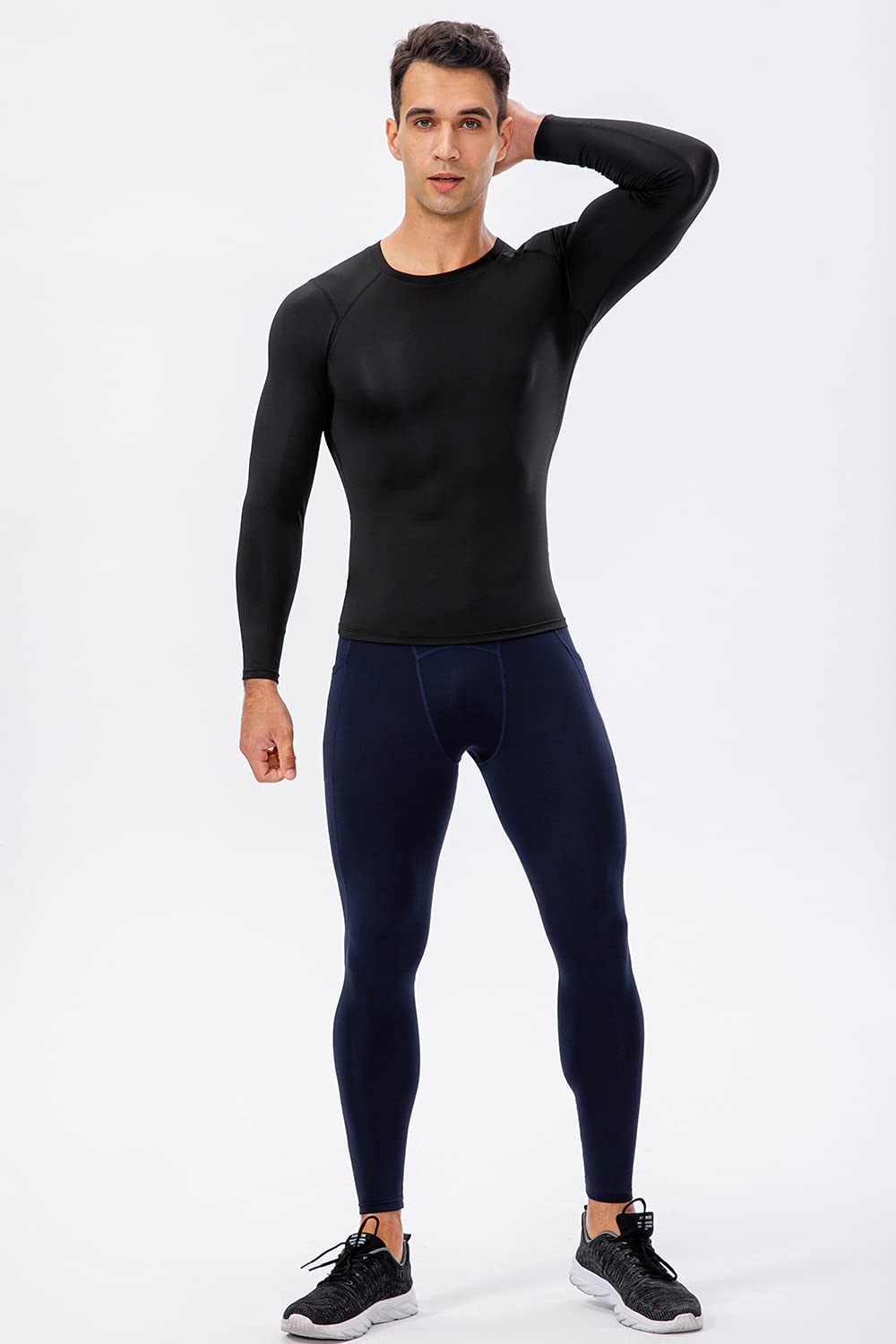 Blue Men's Compression Shirts Long Sleeve, Dry Fit Athletic Workout Gym Shirts Sports Base Layer Top Running T-Shirt