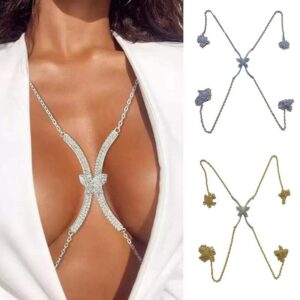 Bra Chain Jewelry Rhinestone Bling Bra Chain Body Jewelry For Women Bra Rhinestone Body Chain Necklace (Gold)