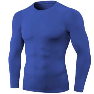 blue men's compression shirts long sleeve, dry fit athletic workout gym shirts sports base layer top running t-shirt