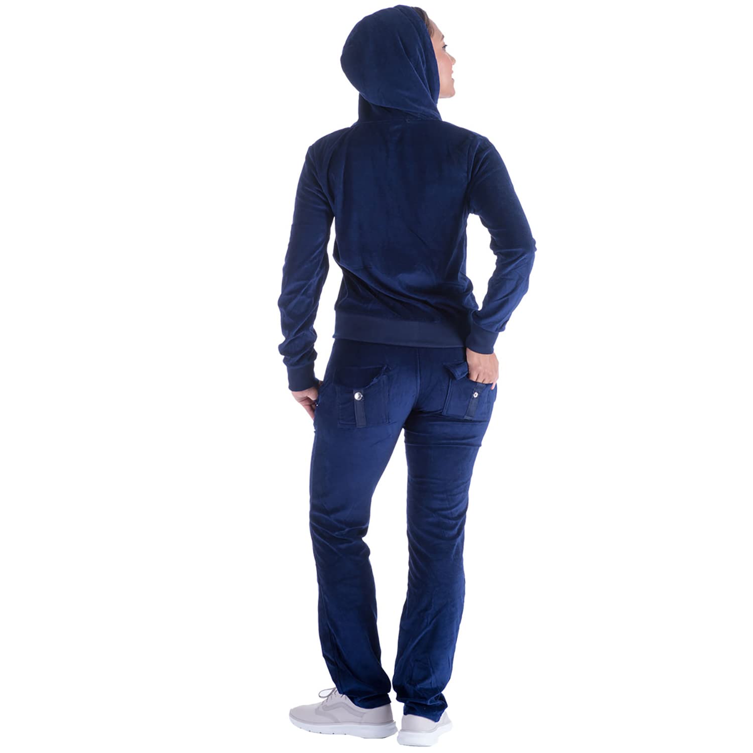 LeeHanTon Womens 2 Piece Outfits Velour Tracksuits Long Sleeve Sweatsuits Sports Jogging Velvet Lounge Set LJS200 Navy L