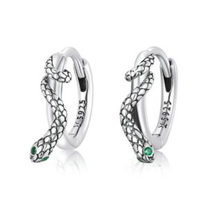 Snake Earrings for Women, 925 Sterling Silver Anime Earring Small Hoop Earrings Cubic Zirconia Earrings Snake Ear Cuff Hypoallergenic Huggie Hoop Earrings Jewelry Gifts for Women…