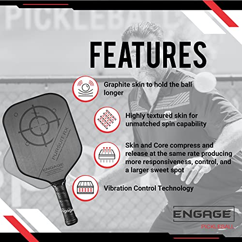 Engage Pickleball Pursuit RX Pickleball Paddle - Graphite Pickleball Paddle with Black Core - USAPA Approved - Made in USA (1/2" for Power, Standard (7.9-8.3oz))