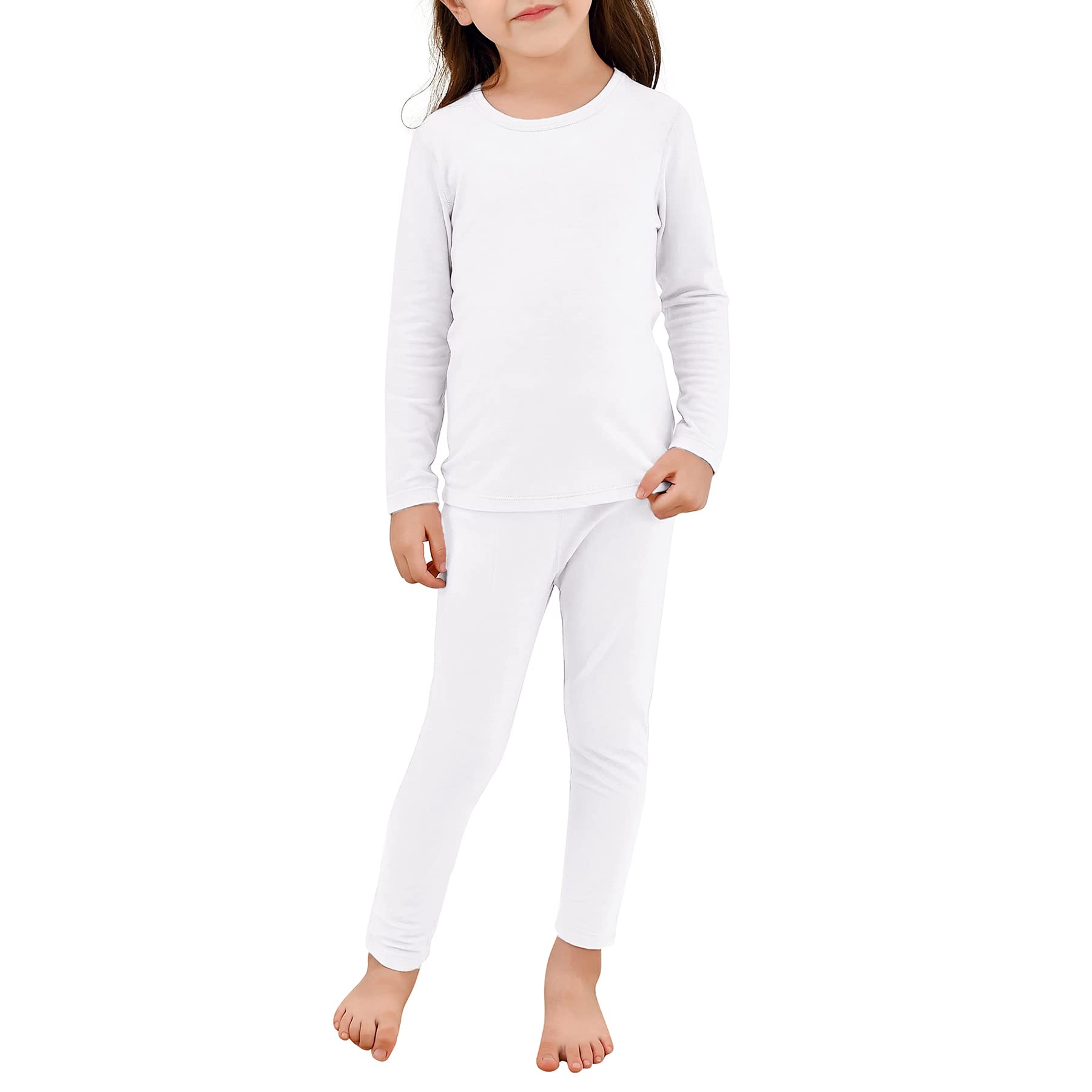 Zando Girls Thermal Underwear Set Toddler Fleece Base Layer Kids Long Johns Thermal Set Girls Ultra Soft Kids Thermal Set Girls Underwear White Large(100)/3T