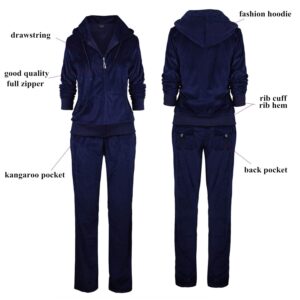 LeeHanTon Womens 2 Piece Outfits Velour Tracksuits Long Sleeve Sweatsuits Sports Jogging Velvet Lounge Set LJS200 Navy L