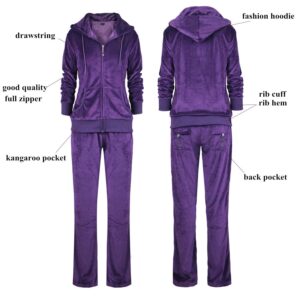 LeeHanTon Womens 2 Piece Outfits Velour Tracksuits Long Sleeve Sweatsuits Sports Jogging Velvet Lounge Set LJS200 Purple 3XL