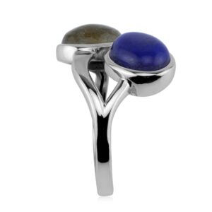 Silvershake Natural Blue Lapis Lazuli and Labradorite 9X7mm 925 Sterling Silver Casual Contemporary Cabochon Ring Size 7