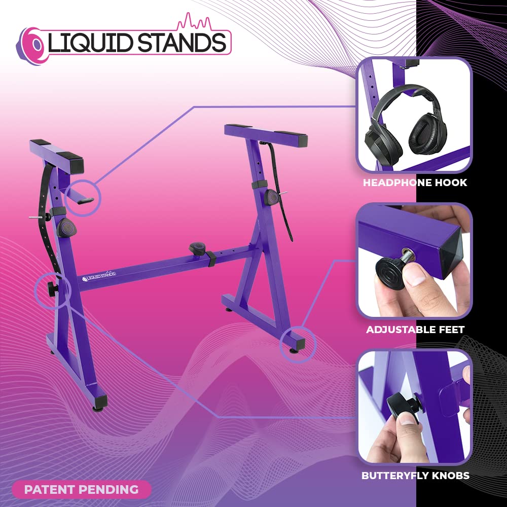 Liquid Stands Piano Keyboard Stand - Z Style Adjustable and Portable Heavy Duty Music Stand for Kids and Adults -Fits 54-88 Key Electric Pianos - Sturdy Musical Keyboard Stand (Purple)