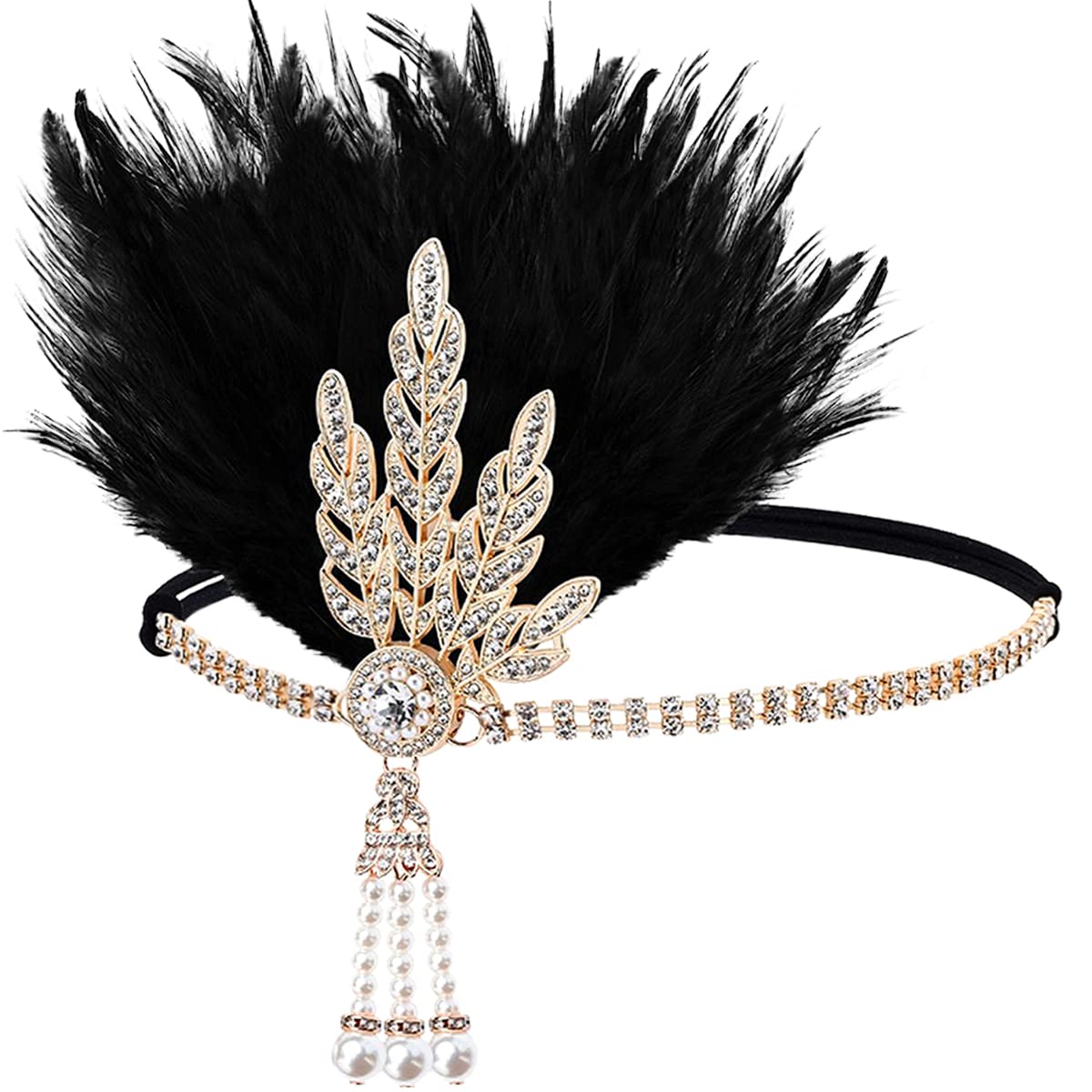 FERCAISH 1920s Flapper Headband, Roaring 20s Black Crystal Headband Bachelor Party Headband, Great Hair Accessories for Women