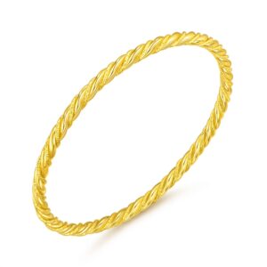 CHOW SANG SANG Dazzling Mirror Gold 999.9 24K Solid Gold Price-by-Weight Gold Twisted Rope Stackable Slip-On Bangle for Women 93673K (Approx. 0.66tael (~24.7g), 7 (Wrist Size:14.5-15.5 CM))