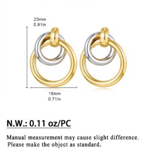 WOWORAMA Gold Double Circle Drop Earrings for Women Two-Tone Gold Silver Dangle Hoop Earrings Geometric Round Circle Hoop Earrings Trendy Lightweight Statement Earrings